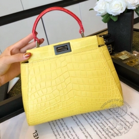Fendi Peekaboo 23cm Crocodile Yellow