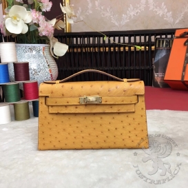 Hermes Kelly Pochette 22cm Ostrich Jaune Poussin 1Z PHS