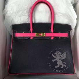 Hermes Birkin Epsom 30cm Bi-color Rose Tyrien E5 Noir 89 Horseshoe