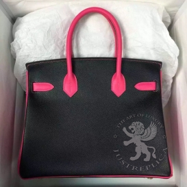Hermes Birkin Epsom 30cm Bi-color Rose Tyrien E5 Noir 89 Horseshoe