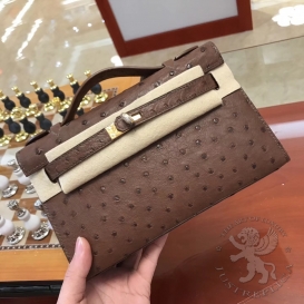 Hermes Kelly Pochette 22cm Ostrich Havanne 41 FHS