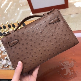 Hermes Kelly Pochette 22cm Ostrich Havanne 41 FHS