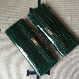 Hermes Kelly Cut Clutch Crocodile Shiny Niloticus Vert Foncé