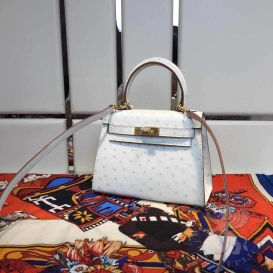 Hermes Kelly Ostrich 20cm White GHW
