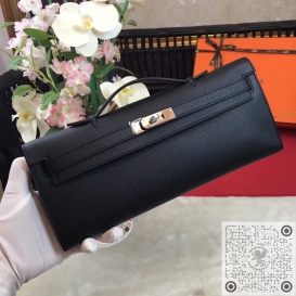 Hermes Kelly Cut Clutch Epsom Noir 89 PHS