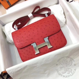 Hermes Constance Ostrich 23cm Rouge Casaque Q5