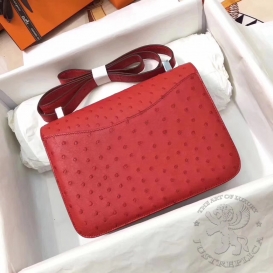 Hermes Constance Ostrich 23cm Rouge Casaque Q5
