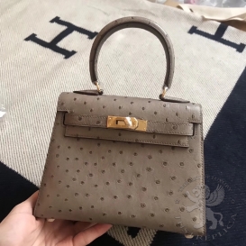 Hermes Kelly Ostrich 20cm Grey