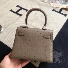 Hermes Kelly Ostrich 20cm Grey