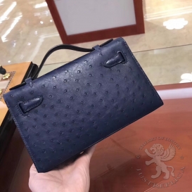Hermes Kelly Pochette 22cm Ostrich Bleu Saphir 73 FHS