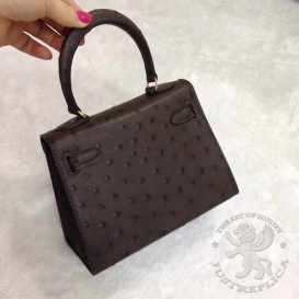 Hermes Kelly Ostrich 20cm Brown