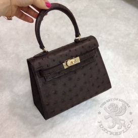 Hermes Kelly Ostrich 20cm Brown