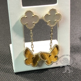 Van Cleef Arpels Earrings Lucky Alhambra MOP Tiger Eye 2 motifs