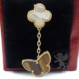 Van Cleef Arpels Earrings Lucky Alhambra MOP Tiger Eye 2 motifs