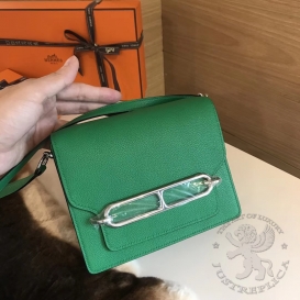 Hermes Roulis Chevre Mysore Goatskin 19cm Malachite Z6