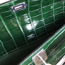 Hermes Kelly Cut Clutch Crocodile Shiny Porosus Dark Green