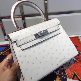 Hermes Kelly Ostrich 20cm White PHW