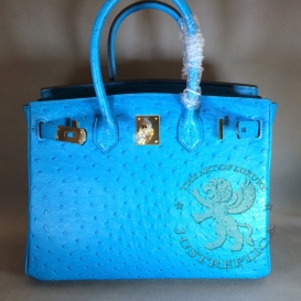 Hermes Birkin Ostrich 30cm Azure PHS
