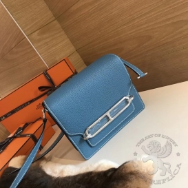 Hermes Roulis Chevre Mysore Goatskin 19cm Bleu Jean 75