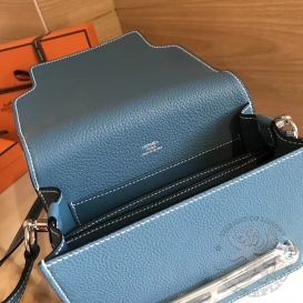 Hermes Roulis Chevre Mysore Goatskin 19cm Bleu Jean 75
