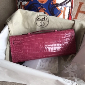 Hermes Kelly Cut Clutch Crocodile Shiny Porosus Fuchsia 5J