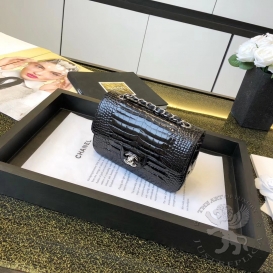 Chanel Classic Crocodile Alligator Mini 20cm Black