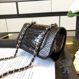 Chanel Classic Crocodile Alligator Mini 20cm Black