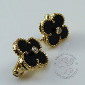 Van Cleef Arpels Earrings Vintage Alhambra Onyx Diamond