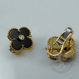 Van Cleef Arpels Earrings Vintage Alhambra Onyx Diamond