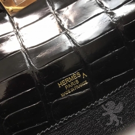 Hermes Kelly Cut Clutch Crocodile Shiny Porosus Noir