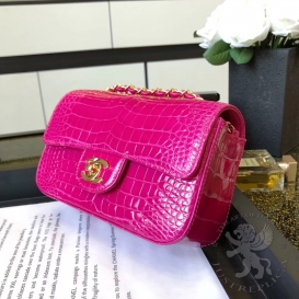 Chanel Classic Crocodile Alligator Mini 20cm Fuchsia