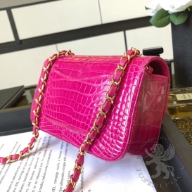 Chanel Classic Crocodile Alligator Mini 20cm Fuchsia