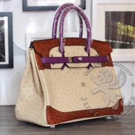 Hermes Birkin Ostrich 30cm Ghillies Tri-color MS