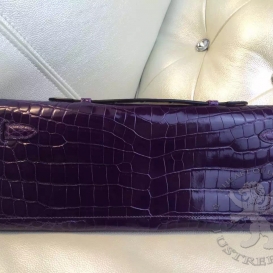Hermes Kelly Cut Clutch Crocodile Shiny Porosus Violet