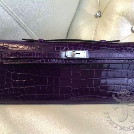 Hermes Kelly Cut Clutch Crocodile Shiny Porosus Violet