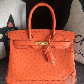 Hermes Birkin Ostrich 30cm Ghillies Orange