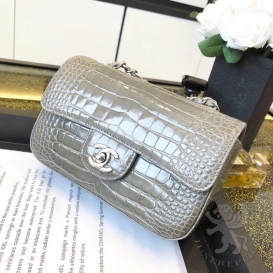 Chanel Classic Crocodile Alligator Mini 20cm Grey