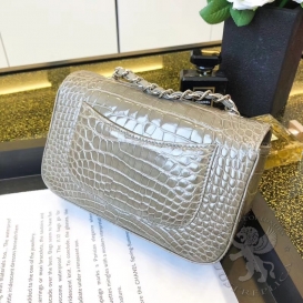 Chanel Classic Crocodile Alligator Mini 20cm Grey
