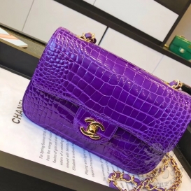 Chanel Classic Crocodile Alligator Mini 20cm Purple GHW