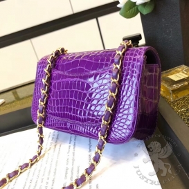Chanel Classic Crocodile Alligator Mini 20cm Purple GHW