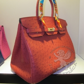 HERMES Birkin Ostrich 30cm Indian Red PHS