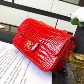 Chanel Classic Crocodile Alligator Mini 20cm Red