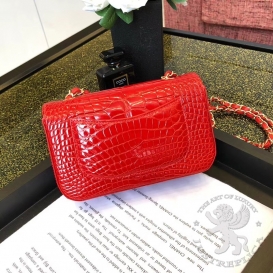 Chanel Classic Crocodile Alligator Mini 20cm Red