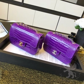 Chanel Classic Crocodile Alligator Mini 20cm Purple SHW