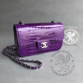 Chanel Classic Crocodile Alligator Mini 20cm Purple SHW