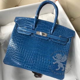 Hermes Birkin Crocodile Shiny Porosus 25cm Mykonos 7Q