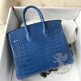 Hermes Birkin Crocodile Shiny Porosus 25cm Mykonos 7Q