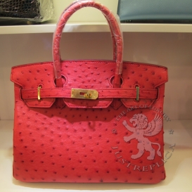 HERMES Birkin Ostrich 30cm Rouge PHS