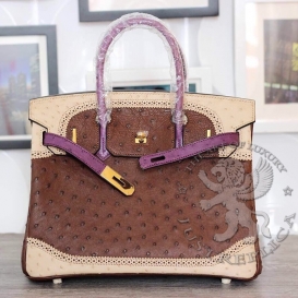 Hermes Birkin Ostrich 30cm Tri-color Ghillies MS