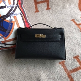 Hermes Kelly Pochette 22cm Epsom Black